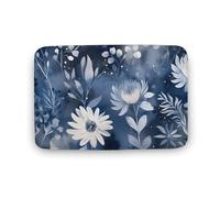 Tappeto da bagno antiscivolo assorbente con fiori su sfondo blu, resistente allo sporco, per cucina, ingresso, resistente, lavabile, per decorare la casa, 40 x 60 cm