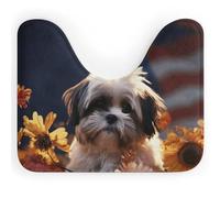 Tappeto da bagno antiscivolo con motivo a cane Shih Tzu e fiori, ad asciugatura rapida, per il bagno, lavabile in lavatrice, super assorbente, a forma di U, 40,6 x 50,8 cm.