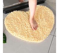 Tappeto da bagno antiscivolo, in ciniglia, assorbente, a forma di cuore, morbido, per cucina, camera da letto, dormitorio, bagno (40 x 50 cm, beige)