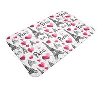 Tappeto da bagno antiscivolo, lavabile, con stampa Torre Eiffel e amore, tappetini da cucina per pavimenti, tappeti per ingresso, interni, lavanderia, bagno, porta con retro in gomma, 50 x 80 cm