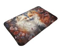 Tappeto da bagno antiscivolo lavabile - Tappetini da cucina per pavimento, tappeti per ingresso interni, romantici fiori volpi coppia lavanderia bagno porta tappeto con retro in gomma 50,8 x 80 cm