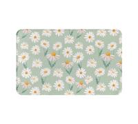 Tappeto da bagno antiscivolo, lavabile, tappetino da cucina per pavimento, tappeti per ingresso, interni, margherite, fiori, verde chiaro, lavanderia, bagno, porta con retro in gomma, 50,8 x 80 cm