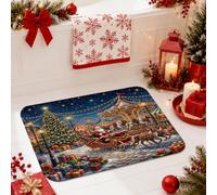 Tappeto da bagno con Babbo Natale sulla slitta e luna parco, 50,8 x 81,3 cm | Motivo slitta di Babbo Natale, tappetino da bagno, scena giostra, skyline notturno invernale, decorazione festiva
