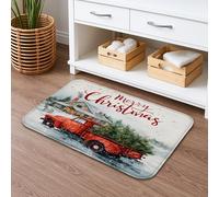 Tappeto da bagno con camion rosso Merry Christmas, scena invernale vintage, assorbente, antiscivolo, in flanella, lavabile, decorazione per il bagno, 40,6 x 61 cm