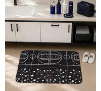 Tappeto da bagno con campo da basket, sportivo, moderno, con stelle e linee nessuno nero, per dormitorio universitario, tappetino estetico, per doccia, bagno, bagno, pavimento, decorazione, 50 x 81 cm