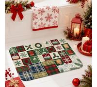 Tappeto da bagno con citazione natalizia e fiocco di neve, 50,8 x 81,3 cm | Design patchwork, tappetino da bagno per doccia, motivi stagionali, motivo scozzese, accenti di agrifoglio