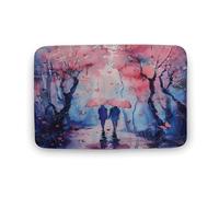 Tappeto da bagno con coppia di acquerelli, tappetino da bagno con motivo a ombrello rosa e foglie floreali, con retro antiscivolo, morbido tappetino in microfibra per a, lavandino, ingresso, 16"x24"