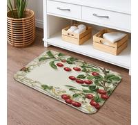 Tappeto da bagno con fiori di ciliegie, stile vintage, motivo floreale con frutti rossi classici, assorbente, antiscivolo, in memory foam, lavabile, per bagno, WC, decorativo, 40,6 x 61 cm
