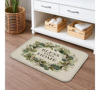 Tappeto da bagno con ghirlanda di eucalipto Bless This Home, ad asciugatura rapida, tappetino da doccia antiscivolo, in flanella stagionale, lavabile, decorazione per bagno e WC, 50 x 81 cm