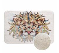 Tappeto da bagno con leone africano, ornamento etnico testa del leone, in microfibra, finto cashmere, spesso, tappetino da bagno antiscivolo assorbente per vasca da bagno bagno vasca da bagno 50 x 76
