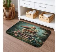 Tappeto da bagno con motivo a funghi impilati, foresta incantata, decorativo, antiscivolo, assorbente, in memory foam, lavabile, per decorare la casa, 40,6 x 61 cm