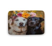 Tappeto da bagno con motivo a ghirlanda di cani e margherite, bellissimo tappetino da bagno con motivo a cucciolo di erba e retro antiscivolo, in microfibra per a, lavandino, ingresso, 40,6 x 61 cm