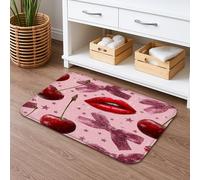 Tappeto da bagno con motivo a pesche e ciliegie e labbra glitterate, ad asciugatura rapida, divertente e divertente, decorativo, antiscivolo, in memory foam, lavabile, per bagno, WC, 50 x 81 cm