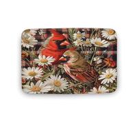 Tappeto da bagno con motivo a quadretti astratti e fiori, con uccellino rosso e retro antiscivolo, in morbida microfibra per a, lavandino e ingresso, 50,8 x 81,3 cm