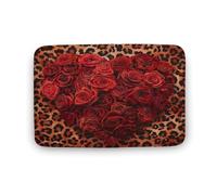 Tappeto da bagno con motivo astratto a forma di cuore di rosa rossa, con stampa leopardata e fondo antiscivolo, in morbida microfibra per a, lavandino e ingresso, 40,6 x 61 cm.