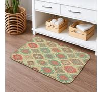 Tappeto da bagno con motivo floreale vintage, tappeto rosso verde boemo, tappetino da doccia antiscivolo assorbente, morbido memory foam, lavabile, decorazione per il bagno, 40,6 x 61 cm