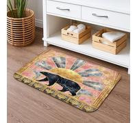 Tappeto da bagno con motivo tramonto e orso, ad asciugatura rapida, assorbente, in stile vintage, antiscivolo, in memory foam, lavabile, decorazione per bagno, 50 x 81 cm