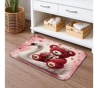 Tappeto da bagno con orso e cigno, grazioso tappeto da doccia antiscivolo, in flanella di San Valentino, lavabile, per bagno, WC, decorativo, 40,6 x 61 cm
