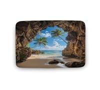 Tappeto da bagno con palme e paesaggio tropicale, tappetino da bagno con motivo a rocce da spiaggia e retro antiscivolo, morbido tappetino in microfibra per a, 50,8 x 81,3 cm