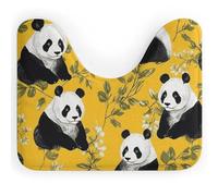 Tappeto da bagno con panda su sfondo giallo, a forma di U, antiscivolo, in pile di corallo, super morbido e assorbente, per a, 40,6 x 50,8 cm.