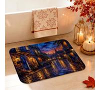 Tappeto da bagno con scena di strada, scenografico autunnale illuminato edifici foglie cadenti arancione ad asciugatura rapida assorbente tappetino da bagno peloso per stanza della polvere Vanity Sink