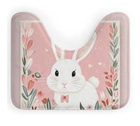 Tappeto da bagno con stampa di un simpatico coniglio bianco, a forma di U, antiscivolo, in pile di corallo, super morbido e assorbente, per a, 40,6 x 50,8 cm.