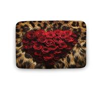 Tappeto da bagno con stampa leopardata, motivo floreale a forma di cuore e rosa rossa con retro antiscivolo, morbido tappetino in microfibra per a, 50,8 x 81,3 cm
