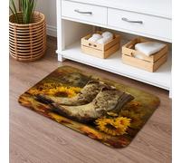 Tappeto da bagno con stivali da cowboy rustici con girasoli, stile vintage, antiscivolo, tappetino da doccia in memory foam decorativo autunnale per bagno, WC, 40,6 x 61 cm