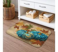 Tappeto da bagno con zucca blu raccolto autunnale, colorato vortice e punteggiato, decorativo, antiscivolo, in memory foam, lavabile, per decorazione autunnale, 40,6 x 61 cm