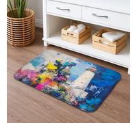Tappeto da bagno dal design vibrante con faro, tappeto da doccia antiscivolo artistico colorato, tappetino da doccia antiscivolo, in memory foam, assorbente, lavabile, 50 x 81 cm