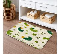 Tappeto da bagno decorativo con cactus bruco, grazioso motivo verde con animali selvatici, antiscivolo, ispirato alla primavera, in peluche, assorbente, morbido tappeto da bagno 50 x 81 cm
