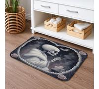 Tappeto da bagno decorativo vintage ad asciugatura rapida, motivo scheletro, arte gotica, antiscivolo, in flanella, lavabile, per Halloween, 40,6 x 61 cm