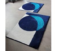 Tappeto Da Bagno Design Blu/Bianco/Turchese 65x110cm Grafico