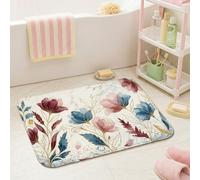Tappeto da bagno floreale, elegante e moderno, con foglie bordeaux, primavera, pesca, dormitorio, doccia, bagno, per stanza della polvere, decorazione per lavandino, 40 x 61 cm