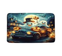 Tappeto da Bagno Halloween Spooky Pumpkins Horror Car Haunted Scary Night Full Moon Cartoon Tappeto Bagno Anti-Polvere Lavabile Zerbino da Interni, per Cucina, Doccia, Cortile, 40x60cm