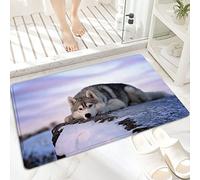 Tappeto da Bagno in Microfibra, Tappetino da Bagno Antiscivolo,Cane di razza Siberian Husky triste al tramonto,Morbido, Facile da Pulire, Molto Assorbente per Bagno, Camera da letto, Interni 60x100 cm