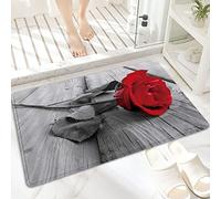 Tappeto da Bagno in Microfibra, Tappetino da Bagno Antiscivolo,Fiore della rosa rossa sul pavimento di legno g,Morbido, Facile da Pulire, Molto Assorbente per Bagno, Camera da letto, Interni 60x100 cm