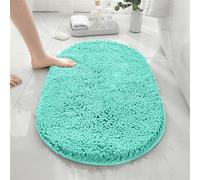 Tappeto da bagno in morbida ciniglia antiscivolo, assorbente, ovale, lavabile, colore verde lago, 4 x 7 m, per il massimo comfort e sicurezza
