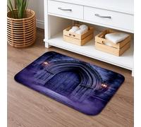 Tappeto da bagno in stile gotico ad asciugatura rapida, motivo archi viola misterioso, antiscivolo, decorativo, in memory foam, lavabile, 50 x 81 cm