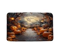 Tappeto Da Bagno Moderno Zerbino Entrata Halloween Spooky Misty Scary Pumpkin Bat Moon Gothic Night View Indistruttibile Tappetini Da Bagno Per Ingresso Cucina Interno 40X60Cm