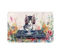 Tappeto Da Bagno Moderno Zerbino Ingresso Fun Cute Dj Cat Facile Da Pulire Tappetini Per Interno Camera Casa 40X60Cm