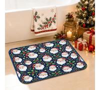 Tappeto da bagno natalizio con Babbo Natale e agrifoglio, 50 x 81 cm | Tappeto da bagno per doccia, motivo a stelle, decorazione stagionale per il bagno, stile per la casa festiva