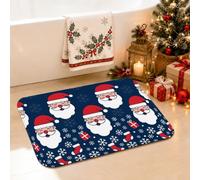 Tappeto da bagno natalizio con Babbo Natale e fiocco di neve, 50 x 81 cm | Happy Santa Faces, tappetino da bagno, fiocchi di neve e regali, tema invernale blu navy, top in morbida flanella