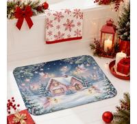 Tappeto da bagno natalizio con fatina magica invernale, 40,6 x 61 cm | Fantasiosa scena della foresta, tappetino da bagno, lanterne luminose, cottage invernale, tessuto morbido