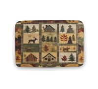 Tappeto da bagno patchwork con motivo a foglie di albero e animali, con retro antiscivolo, in morbida microfibra, per a, lavandino e ingresso, 50,8 x 81,3 cm.