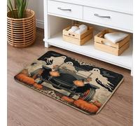 Tappeto da bagno per Halloween con auto infestata vintage, fantasmi e zucche, assorbente, antiscivolo, in flanella, lavabile, 50 x 81 cm