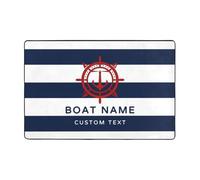 Tappeto da bagno retrò personalizzato con nome Ancora personalizzata Retro Navy Stripes Tappeto da bagno a tema nautico per gli amanti della nautica Testo personalizzato Nome barca Ancora Bussola