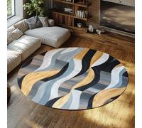 Tappeto da bagno rotondo a onda geometrica moderna Stuoia da camera da letto resistente alle macchie in ciniglia sottile Carpet circolare oro grigio blu per bambini Angolo lettura soggiorno 200cm