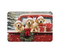Tappeto da Bagno Rustic Christmas Red Truck with Dogs Tappeto Bagno Lavabile Assorbente Zerbino da Esterno, per Bagno, Lavanderia, Corridoio, 40x60cm