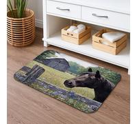 Tappeto da bagno rustico con immagini di cavalli neri, decorazione scenica con cavallo nero, tappeto da bagno assorbente floreale primaverile antiscivolo, decorativo lavabile in memory foam per doccia
